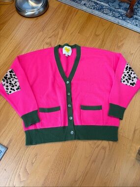 Kerri Rosenthal Mellie neon pink 100% cashmere cardigan sweater XL